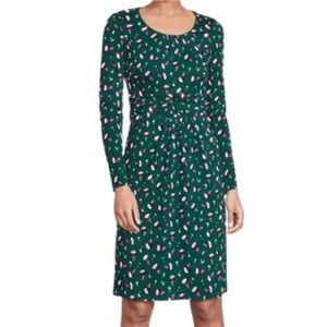 Boden Mabel Jersey Knit Dress Green Floral Long Sleevel 4L
